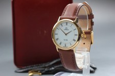 "Near Mint+++ w/ Box" OMEGA De Ville Gold White Roman Quartz Men Watch JAPAN