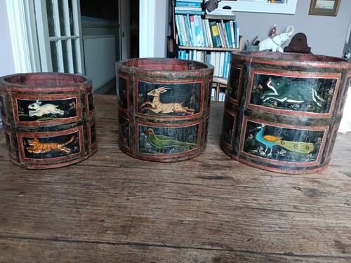Antique hand painted barrel - painted,