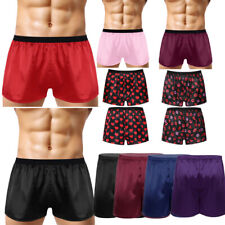 UK Men's Shiny Satin Boxer Shorts Trunks Smooth Novelty Pajama Bottoms Sleepwear