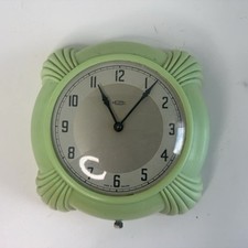 Metamec Art Deco Wall Clock Vintage Green Plastic Retro Style Timepiece