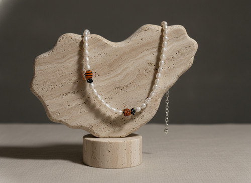 Bee mine pearl necklace - pearl, glass