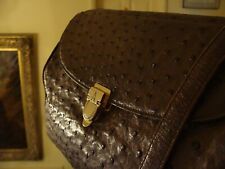 ASPREY large Hand / Shoulder bag, Ostrich, dark brown ,USED