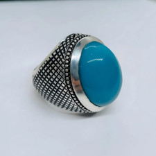 25 Carats Natural Turquoise Ring For Men, Real Feroza 925 Sterling Silver Ring