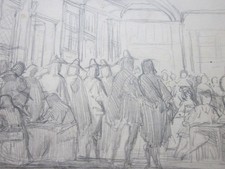 Antique C19th Old Master style Drawing of a Tavern Scene