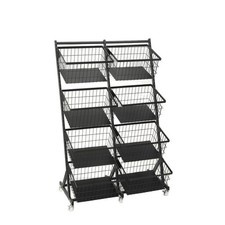 4-Tier Metal Veg&Fruit Retail Display Rack with Wheels for Supermarket Shop