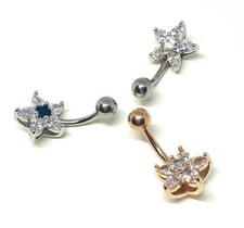 ROSE GOLD Clear CZ Crystal 5 Daisy Navel Bar Belly Button 316L Surgical Steel-UK