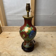 Vintage Chinese Oriental Style Cloisonne 15” Table Lamp On Wooden Base Working