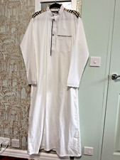 Men’s White Thobe with Tartan Patches/Trims White Size 54 is length 24 is wide
