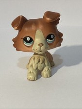 Littlest Pet Shop LPS #1542 Collie Dog Brown Red White Blue Eyes