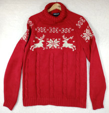 Land's End Knit Christmas Jumper Women's UK Size L  Blue Roll Neck Sweater