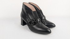 Hispanitas Womens Selena Black Leather Slip On Ankle Boots 6mm Heel UK Size 4