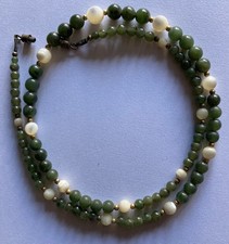 Vintage Jade Necklace With Mother Of Pearl Accent Beads