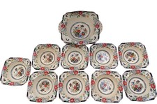 Royal Crown Derby Floral Dinner Set 12-Piece Square Dishes Multicoloured