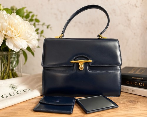 Vintage gucci navy leather top - gucci,