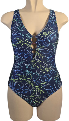 Floral swimsuit navy - m&s, blue