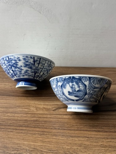 Japanese rice bowls blue - x,