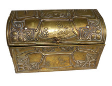 Vintage Brass & Wood Stationary Box Art Nouveau Decoration B3