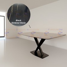 Luxury Apollo 160cm Dining Table Slimline Black Sintered Stone Metal X Leg Stand