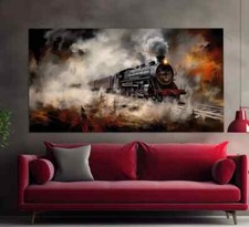 Steam Train Vintage Oil Painting Retro Wall Art Canvas Unframed Print Art