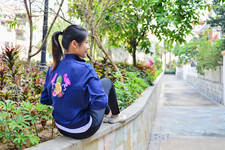  Embroidered Blue Zip Front