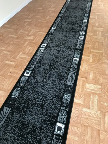 Black grey carpet runner - grey, long