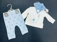 Ex Mothercare Boy Blue Bear Top Bib & Crawlers Leggings Hat Outfit 0/1 & 1/3 Mth