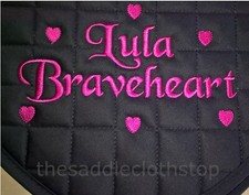 Personalised Embroidered Saddle Cloth with small hearts, 10 colours,numnah