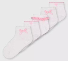 Gingham Ruffled Ankle School 5 Pairs Socks Pink Yellow Blue Navy Red Green Lilac