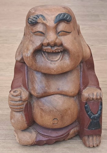 Wooden smiling laughing buddha - wooden,