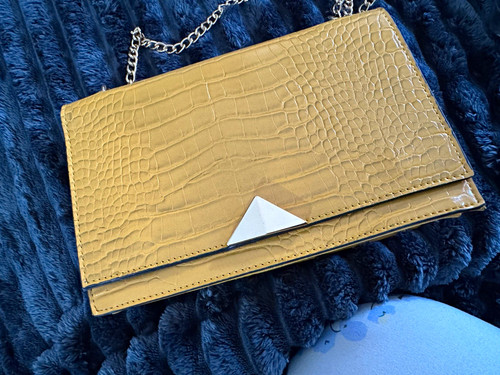 Mustard croc embossed faux - mustard,