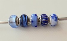 Set of 5 Lovelinks Shades of blue 925 sterling silver core charms beads
