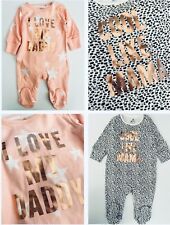 Baby Girls Ex NXT Sleepsuit Mummy Daddy Leopard Gold Pink Soft 100% Cotton NEW