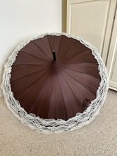 Vintage Style Pagoda Oriental Parasol Umbrella Brown Lace