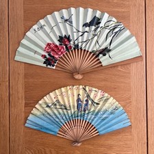 2 Vintage Wood & Paper Chinese & Japanese Folding Fans