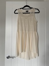 Topshop Cream Ivory Crochet Embroidered Lace Chiffon Sleeveless Skater Dress Y2K