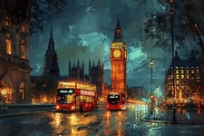 LONDON BIG BEN RED BUS CANVAS