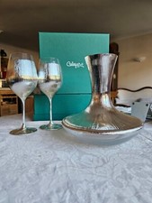 Wine decanter + two high stem glasses set (3 piece) crystal with silver coating