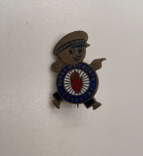 Vintage enamel brass pin badge rudge whitworth coventry johnny rudge man diecut