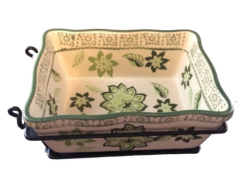Green floral baking dish - green,