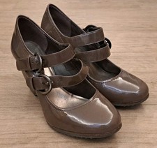 CLARKS WOMENS BROWN LEATHER MARY JANE DOUBLE STRAP WEDGE HEEL SHOES UK SIZE 4.5