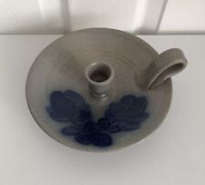 Vintage Handcrafted Pottery Chamber / Candlestick Holder Blue Floral Design