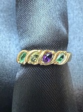 Vintage 14k Yellow Gold Mother’s Ring 4 Gemstones Emerald Amethyst 2.7g Sz 5.5