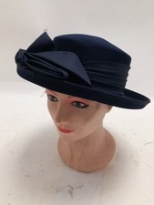 Vintage Kangol Navy Blue Wide Brim Hat with Decorative Bow UK Made