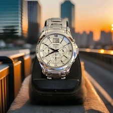 SEIKO Premier Chronograph Date Quartz  Watch,  7T04-0AA0, Rare White Dial. 