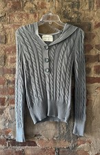 AEROPOSTALE Cable Knit Button Hoodie Sweater Gray - Small Petite - 60% Cotton