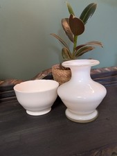 Vintage White Milk Glass Vase & Bowl  Gloss Finish, Minimalist Decor