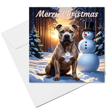 Fawn Staffordshire Bull Terrier Christmas Card  (15cm x 15cm) With Envelope