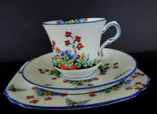 Art Deco Vintage China Tea Set Trio.Delphine China. Hand Painted.Raised enamel.