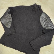 Voyage Passion Mens L Large Black 100% Wool Patches Knit Jumper Sweater Italy