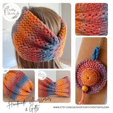 Knitted Multi-way Headband Ear Warmer with FREE KEYRING Orange mix 